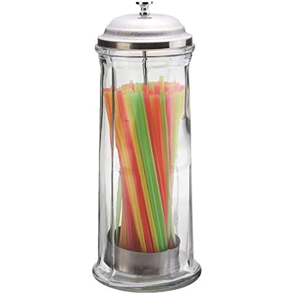 Straw Dispenser with Stainless Steel Lid | Glass Red Straw Holder for  Counter with Lid | Drinking Straw Dispensers | Straw Container | Holds  Straws up