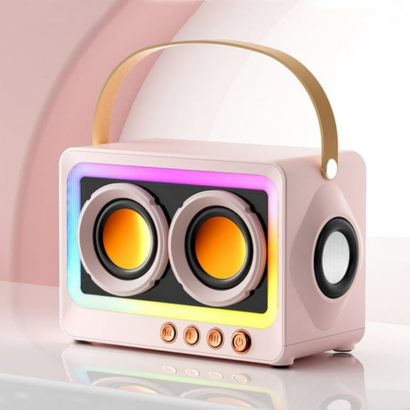 IBaodan 360 Degree Stereo Sound Effect Bluetooth Speakers, Cool RGB Lighting Support Series Mirror Transparent Screen 5.3 Bluetooth Sound System Gifts for Camping Beach Music (Pink)