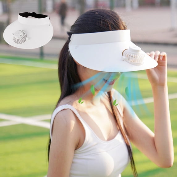 Hoarboeg Sun Hat With USB Charging Fan Sun Protection Sunshade Outdoor Travel Riding Beach Empty Sun Hat Silent Fan Cap Portable Fan Capfor Outdoor Hiking Camping Beach Cooling (White)