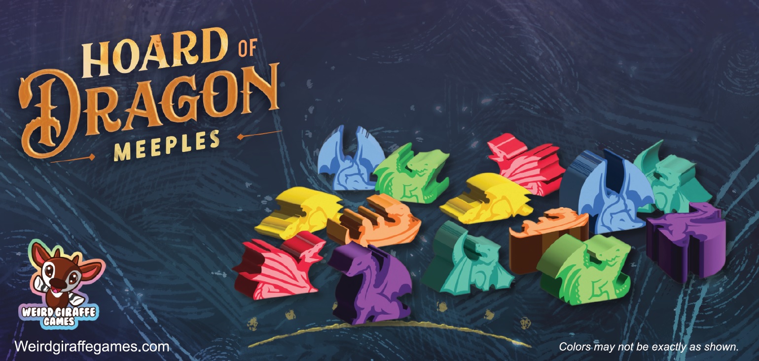 Hoard of Dragon Meeples – Wooden Dragon Tokens for Board Games (140x Meeples in 7 colors)