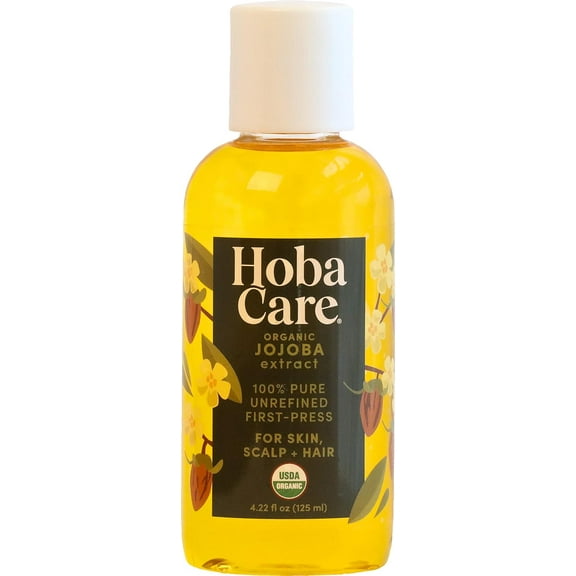 HobaCare Organic Jojoba Extract, 4.22 oz. (125 mL) – Pure Golden Jojoba for Face, Body & Hair – Suitable for All Skin Types – 100% Pure Cold-Pressed Jojoba Oil – 100% USDA Certified Organic