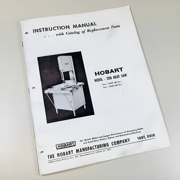 Hobart 5216 Meat Saw Instructions Operators Owners Manual Parts Catalog