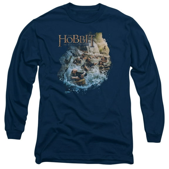 Hobbit Barreling Down Long Sleeve Adult 18/1 T-Shirt  Navy