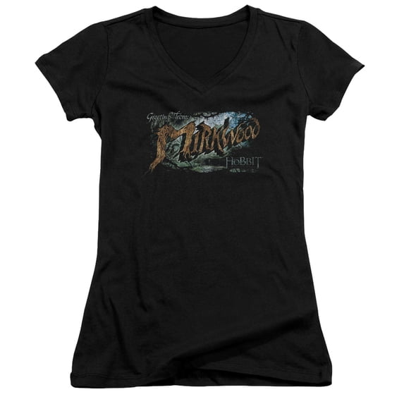 Hobbit Greetings From Mirkwood Junior Women's V-Neck T-Shirt Black