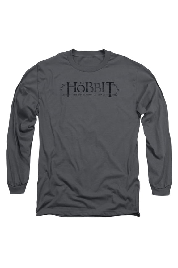 Hobbit Ornate Logo Long Sleeve Adult 18/1 T-Shirt  Charcoal