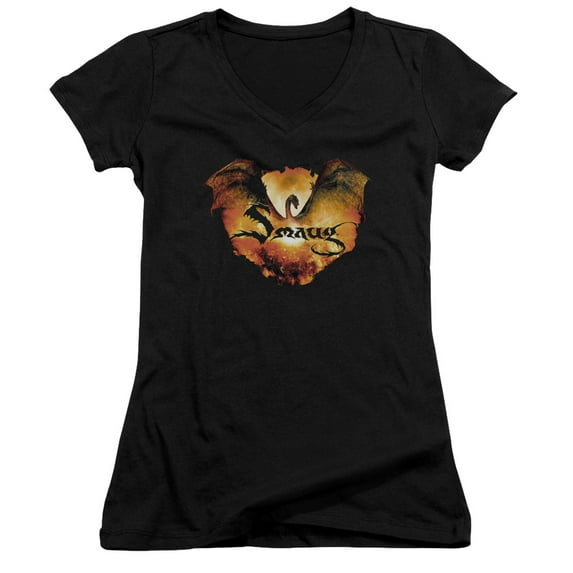 Hobbit Reign In Flame Junior Women's V-Neck T-Shirt Black