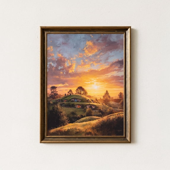 Hobbiton Sunrise New Zealand Shire Art Fantasy Village Poster , Poster ...