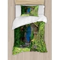 thumbnail image 1 of Hobbits Duvet Cover Set, Fantasy Hobbit Land House in Overhill Woods Movie Scene New Zealand, Decorative 2 Piece Bedding Set with 1 Pillow Shams, Twin Size, Green Brown Blue, by Ambesonne, 1 of 3