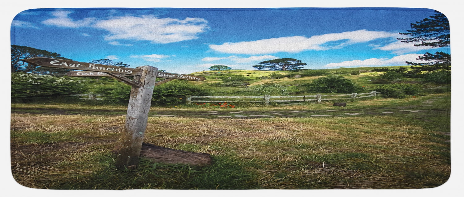 Hobbits Kitchen Mat, Rustic Wooden Sign in Hobbit Land East West Movie ...