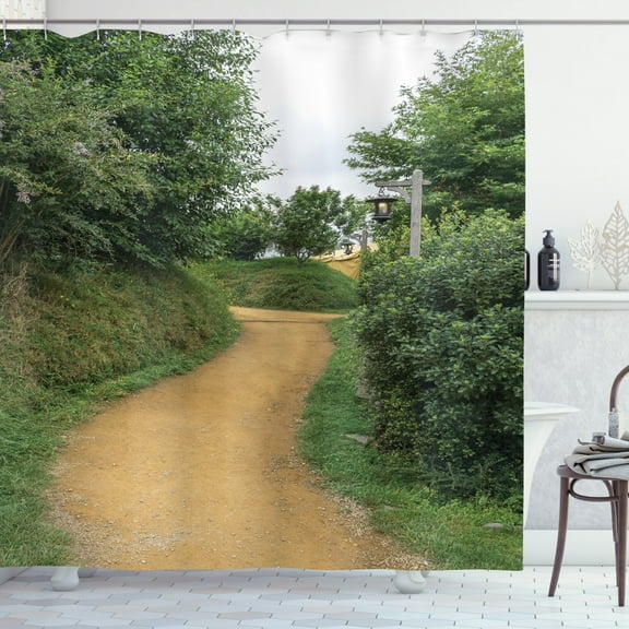 Ambesonne Hobbits Shower Curtain, Elf Path in Woods, 69"Wx75"L, Green Brown