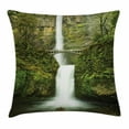 thumbnail image 1 of Hobbits Throw Pillow Cushion Cover, Falls of Rivendell Multnomah Waterfall Oregon with Hobbit Elf Path Bridge Scene Image, Decorative Square Accent Pillow Case, 24 X 24 Inches, Green, by Ambesonne, 1 of 2