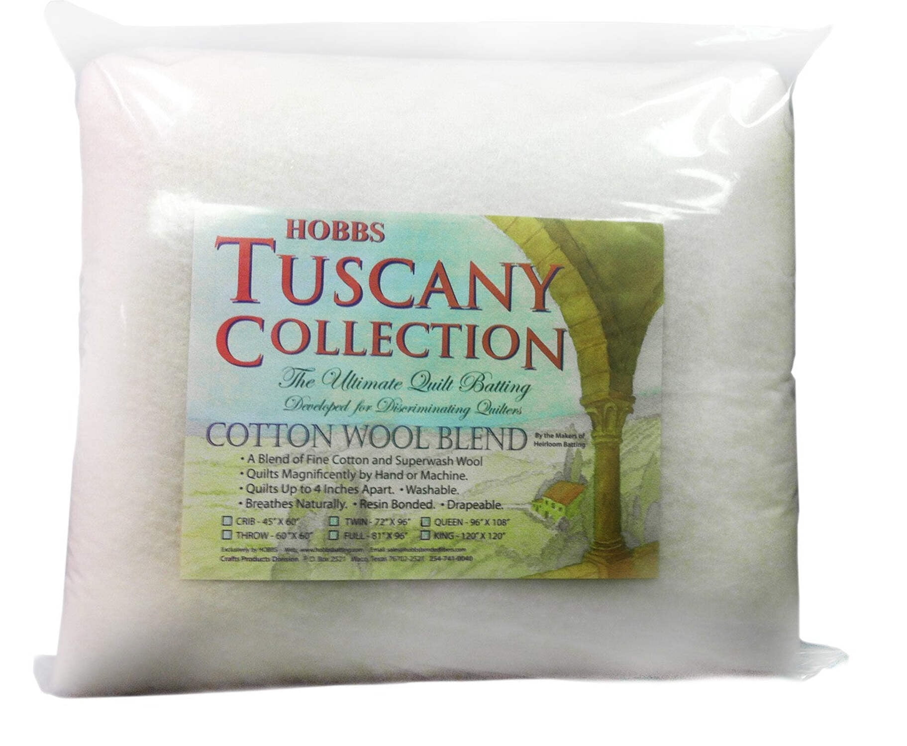 Tuscany 20% Wool 80% Cotton Batting King 120in X 120in