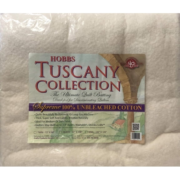 Tuscany Supreme 100% Natural Cotton Batting King 120in x 120in