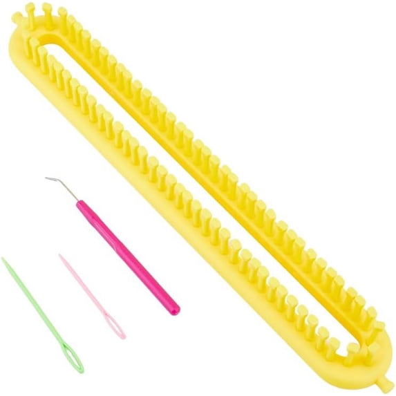 Hobbspring Knitting Loom Set Rectangular Knitting Board Loom Plastic Darning Needle Crochet Needle Yellow Scarf Looms Long Hats Shawl Making Tool DIY Yarn Weaving Kits for Women Adults Beginners