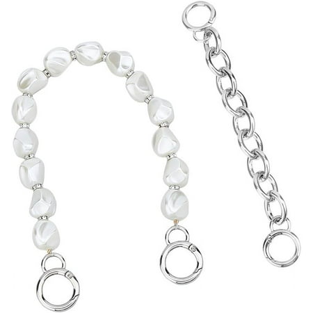 Pearl Purse Chain Handles Silver Bag Extender Chain Pearl Replacement Decorative Purse Strap Handbag Accessories with Alloy Clasps for Clutches Satchel Wallet 13.19 7.68 Inch Long