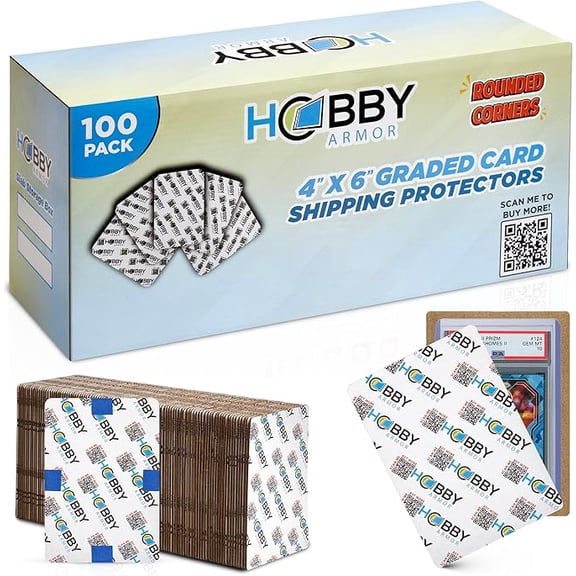 100 Pack Graded Trading Card Shipping Protector by Hobby Armor, 4" x 6" with Rounded Corners, Vibrant Multi-Color Card Protector to Guard Cards From Dings, Premium Cardboard Slab Shipping Supplies