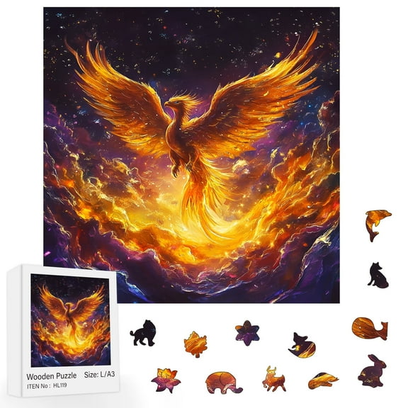 Hobby Art Craft 3D Wooden Red Phoenix Rising Puzzle