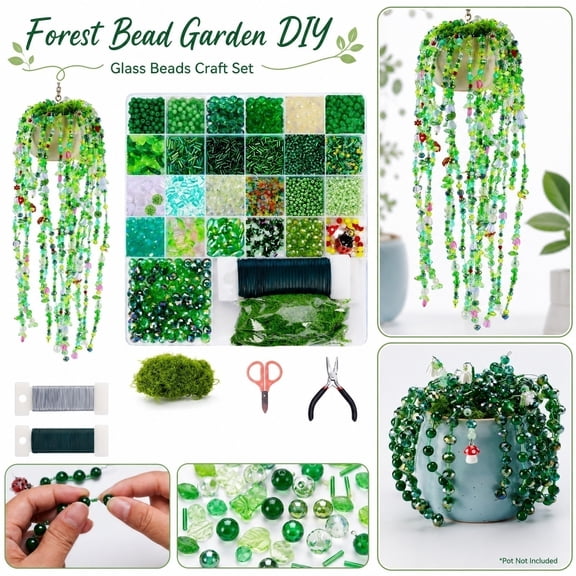 Hobby Art Craft Kit, Education Supplies & Craft Supplies, Garden Decorations, Home Decorations, 2100Pcs Glass Beads Diy Beading Set with Artificial Moss, Floral Wire, Crafting