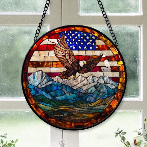 Hobby Christmas Gift - American Flag Eagle Christmas Stained Glass Hanging Ornament - Twinkling Lights Holiday Tree Decor, Xmas Gift for Mom, Dad, Friends, Family