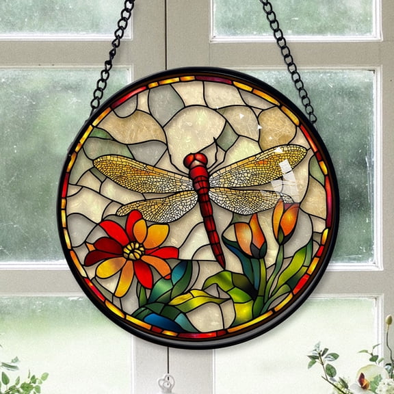Hobby Christmas Gift - Dragonfly Christmas Stained Glass Hanging Ornament - Twinkling Lights Holiday Tree Decor, Xmas Gift for Mom, Dad, Friends, Family