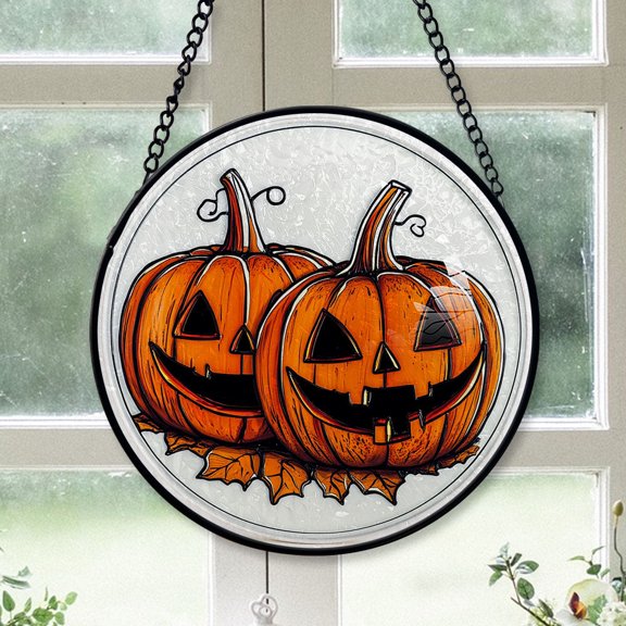 Hobby Christmas Gift - Halloween Evil Pumpkin Monster Spookys Christmas Stained Glass Hanging Ornament - Modern Tree Decor, Christmas Gift for Mom, Dad, Friends, Family