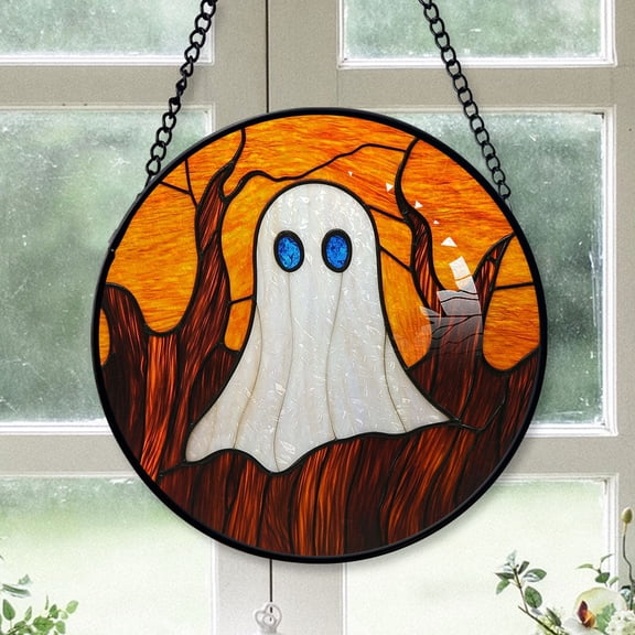 Hobby Christmas Gift - Halloween Fantasy Goat Horn Ghost Spookys Christmas Stained Glass Hanging Ornament - Red & Green Holiday Tree Decor, Gift for Friends, Family, Mom & Dad