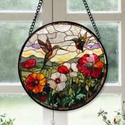 Hobby Christmas Gift - HummingBird Orange Flower Christmas Stained Glass Hanging Ornament - Modern Tree Decor, Christmas Gift for Mom, Dad, Friends, Family