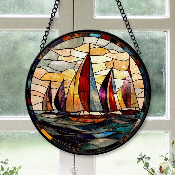 Hobby Christmas Gift - Sailboat Waves Christmas Stained Glass Hanging Ornament - Heirloom Holiday Tree Decor, Xmas Gift for Family & Friends, Keepsake 2025