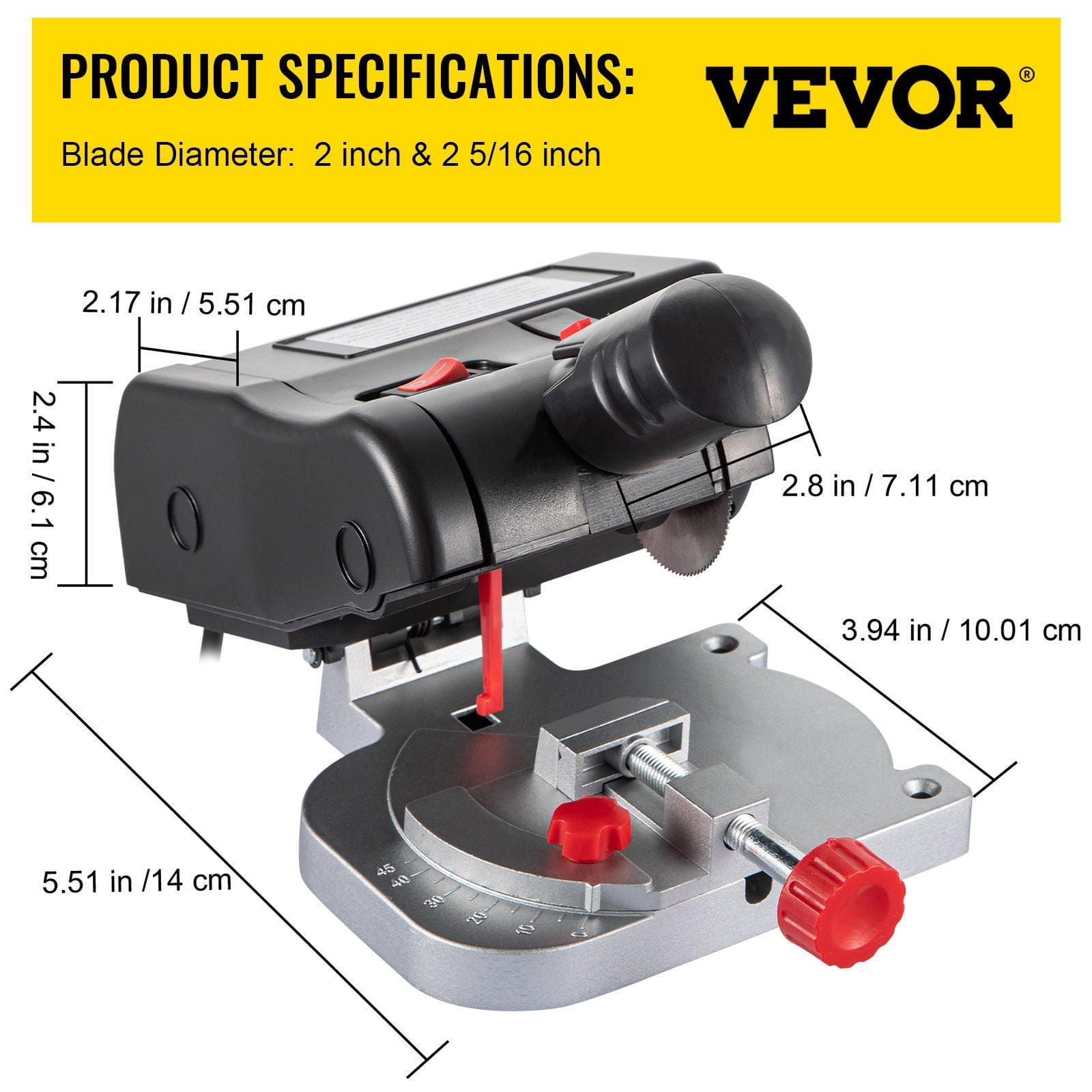 Hobby Craft Miter Saw, 0-45° Adjustable, 2-5/16 Inch Blade, 1/2 Inch Cutting Depth – Perfect for Copper, Aluminum, Wood, Zinc Materials
