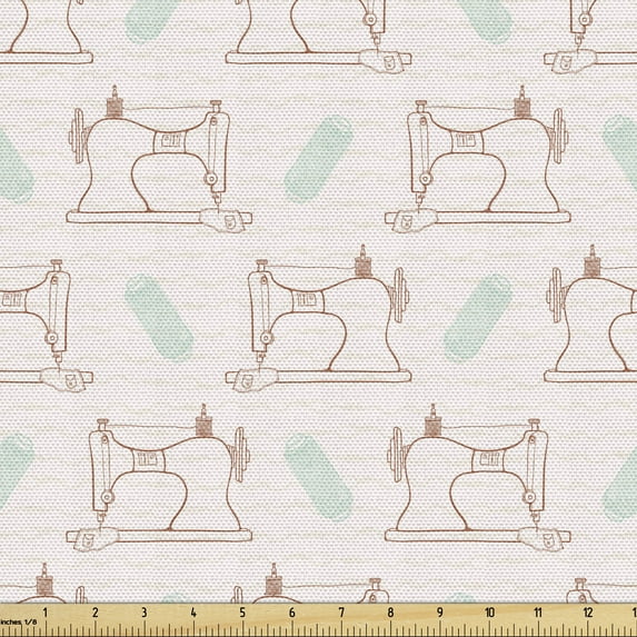Ambesonne Hobby Fabric by the Yard Upholstery, Vintage Style Sewing Machines, 3 Yards, Pale Eggshell Multicolor
