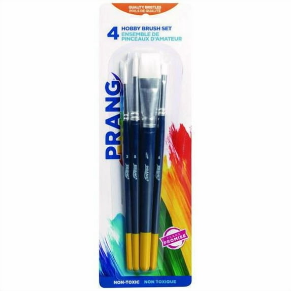 Hobby Four-Brush Set, Assorted, Synthetic, Flat; Round, 4/pack | Bundle of 2