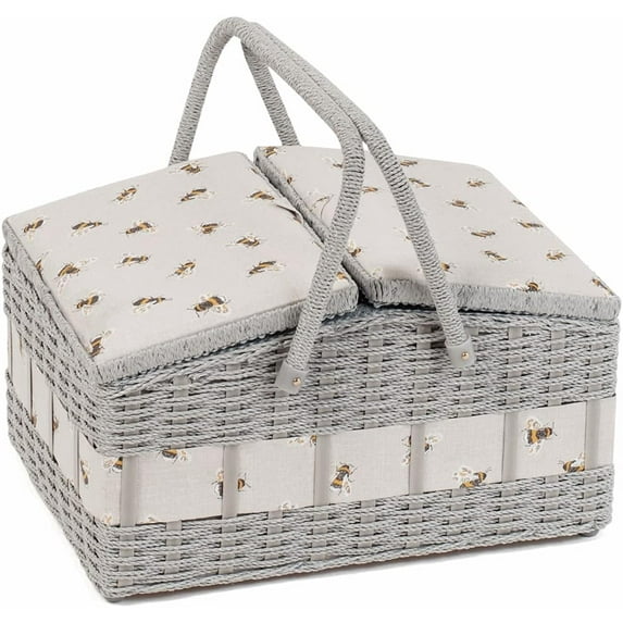 Hobby Gift Sewing Box (L): Twin-Lidded Wicker Hamper: Bee