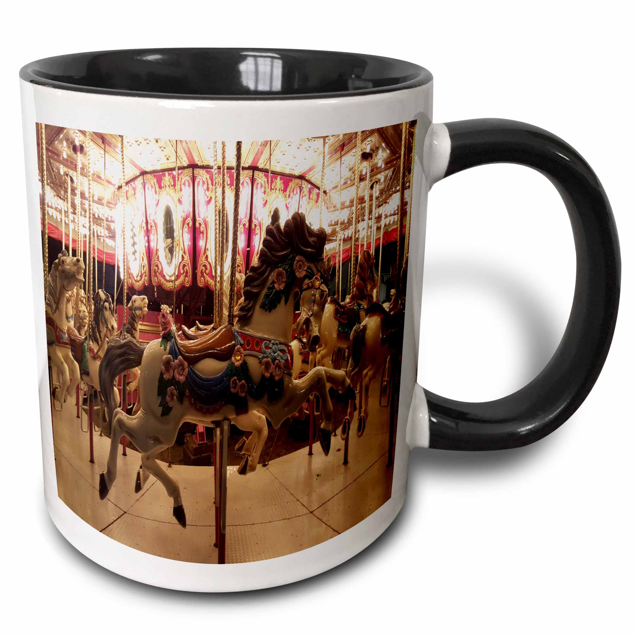 3drose, Hobby Horse Merry Go Round Carousel, 11oz Two-tone Black Mug ...