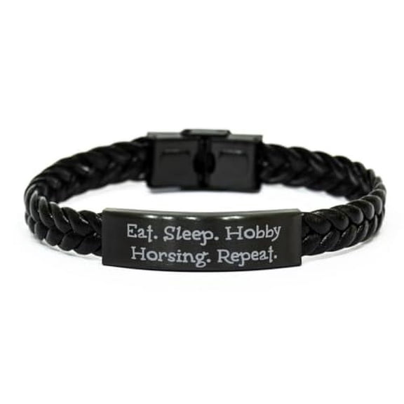 Hobby Horsing Gifts For Men Women, Eat.., Beautiful Hobby Horsing Braided Leather Bracelet, Engraved Bracelet From Friends, Appreciation gifts, Hobby horses, Horse lovers, Equestrian gifts, Horsey