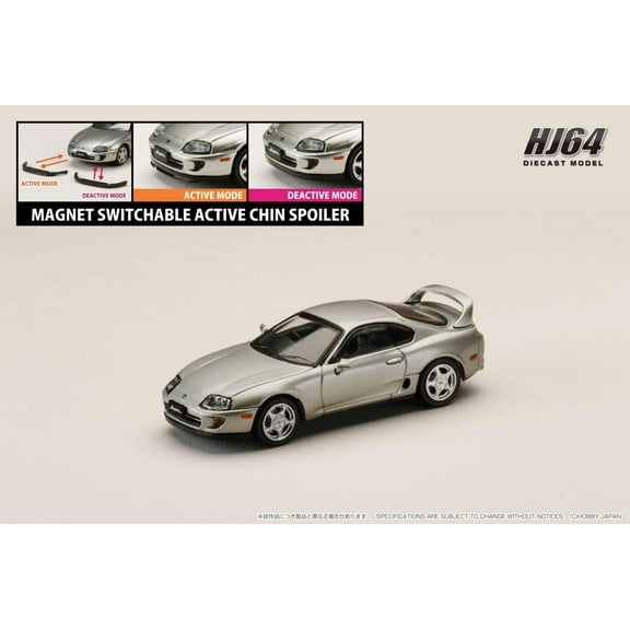 Hobby Japan 1993 Toyota Supra Mk4 (A80) w/ Switchable Front Spoiler Silver 1:64