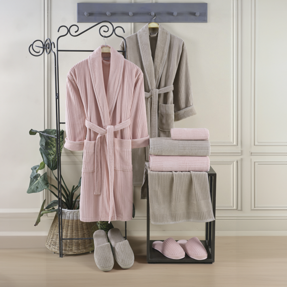 Hobby Lussa - Cotton Bathrobe Set - Powder Dark Brown