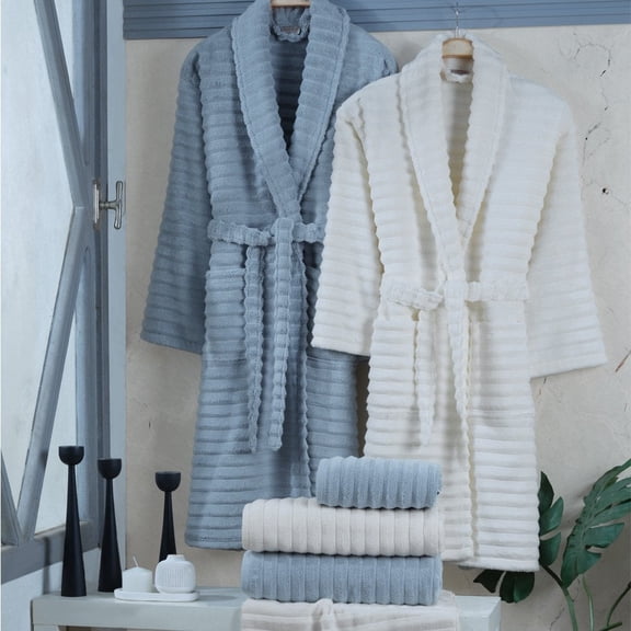 Hobby Vedra Cotton Bathrobe Set Cream Aqua