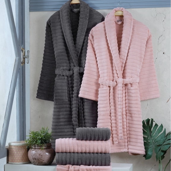 Hobby Vedra Cotton Bathrobe Set Powder Dark Gray
