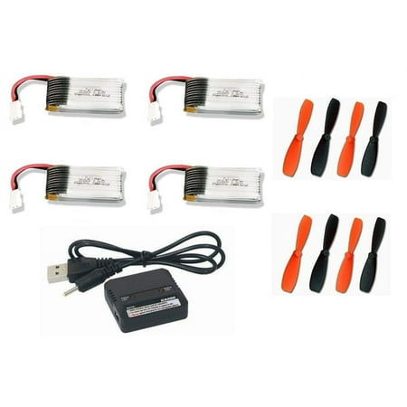 HobbyFlip 3.7v 350mAh LiPo Batteries Dual Charger and Propellers Compatible with JXD 392