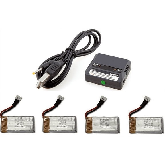 HobbyFlip 3.7v 350mAh LiPo Battery (4) and Dual Charger Compatible with Radio Shack Surveyor Drone
