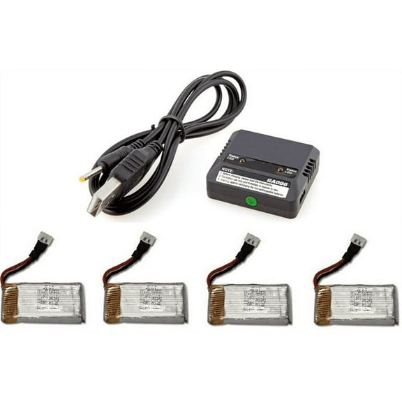 HobbyFlip 3.7v 350mAh LiPo Battery (4) and Dual Charger Compatible with UDI RC U830