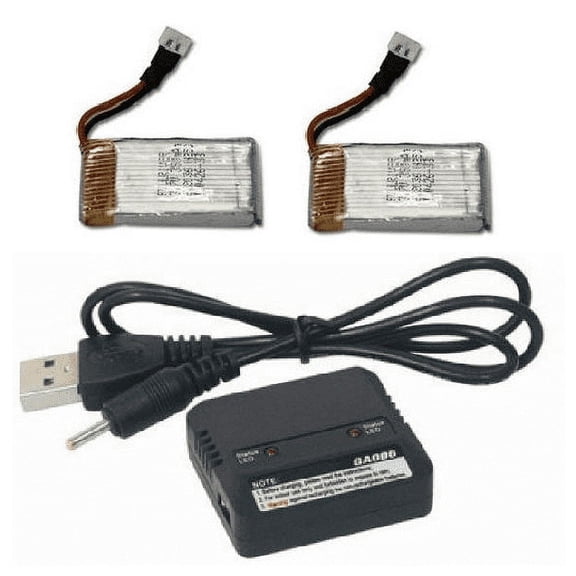 HobbyFlip 3.7v 350mAh LiPo Battery (Qty 2) and Dual LiPo Charger Compatible with RC Aircraft