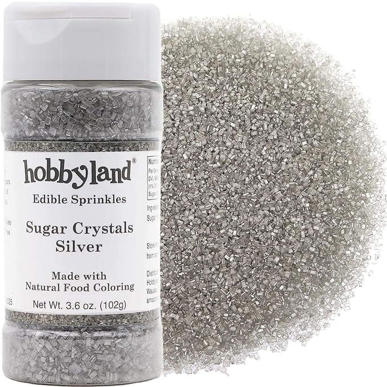 Hobbyland All Natural Decorating Sugar Crystals (Silver, 3.6 oz) Made with Natural Food Coloring