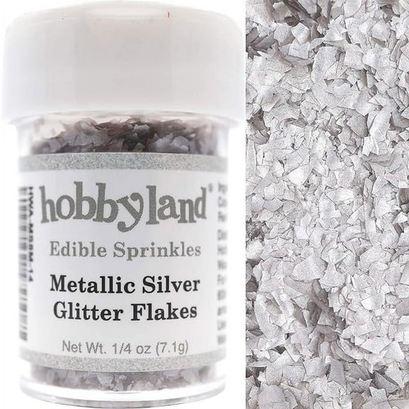 Hobbyland Edible Glittery Metallic Flakes (Metallic Silver, 1/4 oz)