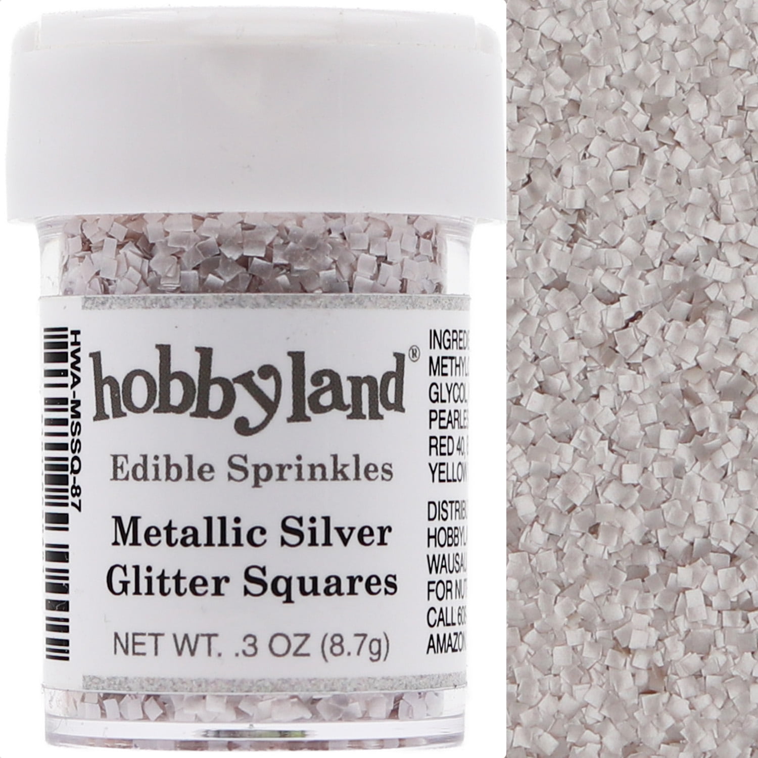 Hobbyland Edible Sprinkles Glitter Squares (Metallic Silver, 8.7g)