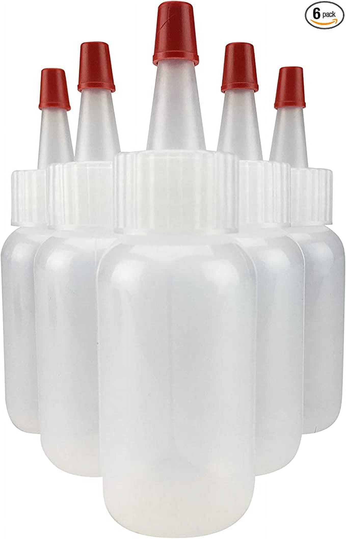 Hobbyland Squeeze Bottles, LDPE Plastic, Natural Boston Round, Yorker Spout Red Caps, Tips have .30 Hole (8oz, 24/410 Neck, 6 Bottles)