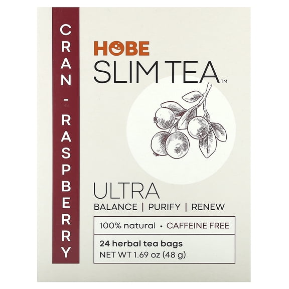 Hobe Labs Ultra Slim Tea Cran-Raspberry - 24 Bags - Great for Digestion & Detox, Natural Senna, Eliminate Excess Waste