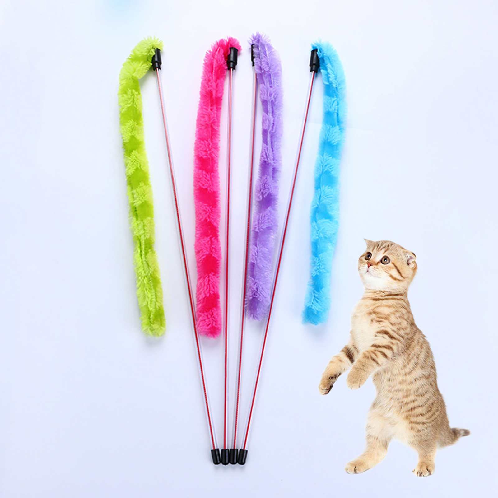 Hobeauty Pet Interactive Cat Wand Toys, Cat Teaser Wand String Colorful