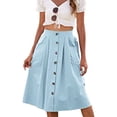 thumbnail image 1 of Hobeauty Pockets Midi Skirt High Waist A-line Women's Solid Color Large Hem Casual Office Lady Leisure with Buttons Decor Mid-calf Length Perfect for Women Who, 1 of 8