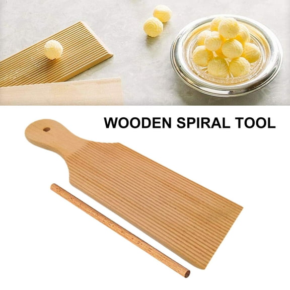 Hobeauty Set of 2 Include Pasta Making Board and Stick, Stable Fine Texture Pasta Making Board Wood Practical Wave Pattern Gnocchi Maker for Home
